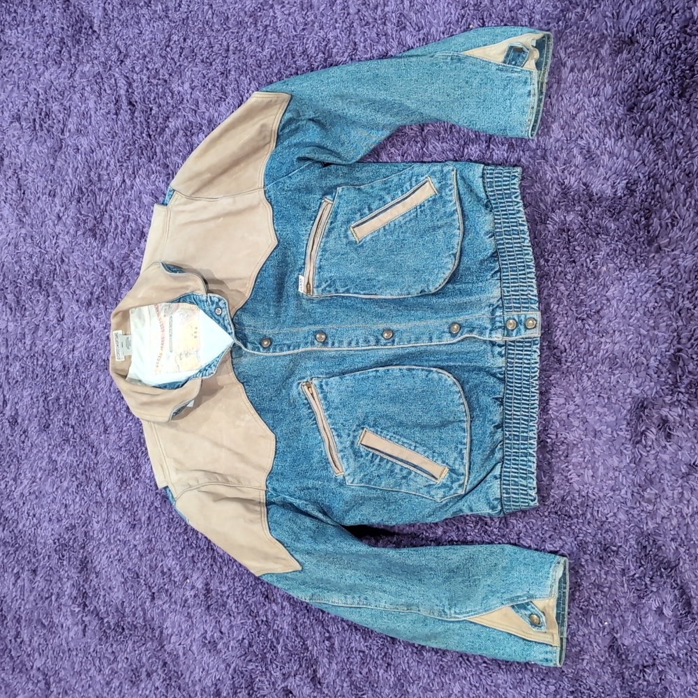 Vintage Guess Georges Marciano Denim & Leather Bomber Jacket Size L